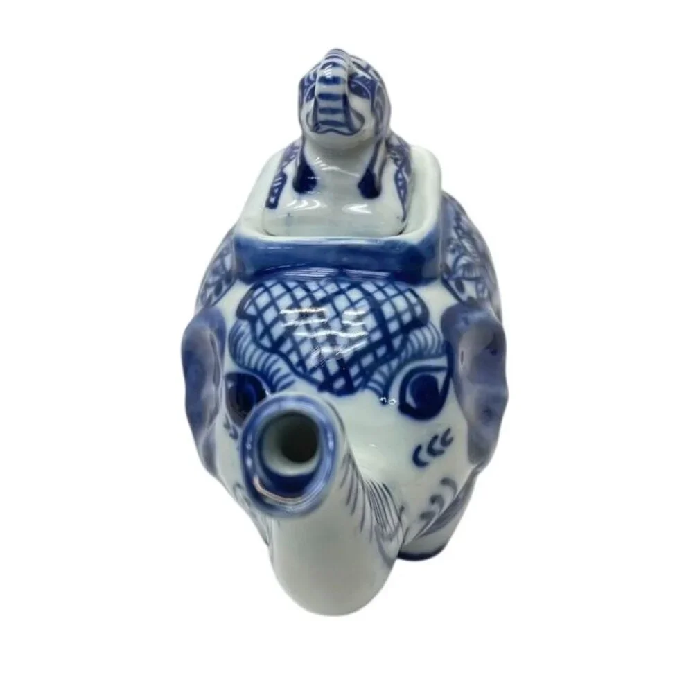 Blue & White Elephant Teapot with Lid | Chinoiserie Style - Picture 2 of 7